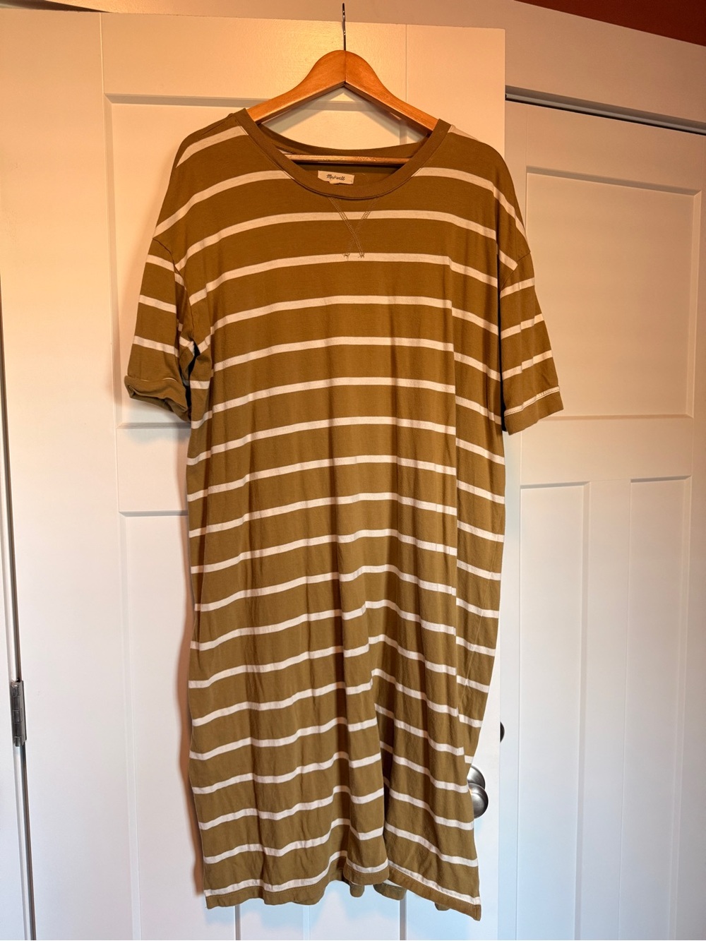 Madewell Olive & White Striped Short Sleeve Crew